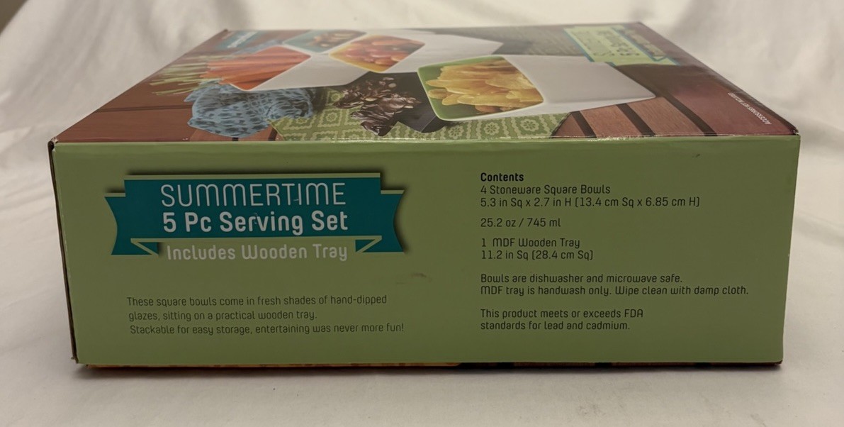 Overandback Summertime 5 Pc Serving Set Includes Wooden Tray NIB 2015 gallery