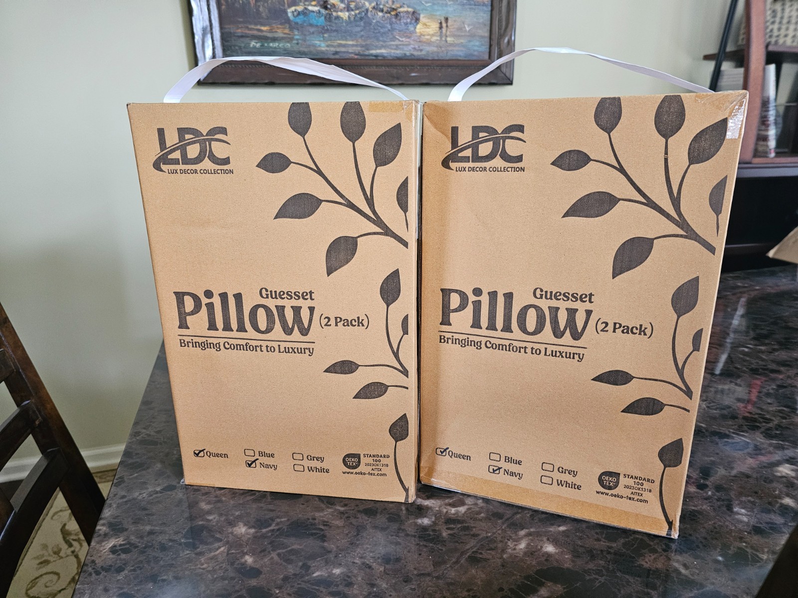Lux Decor Collection 2-pack Gusseted Queen size Bed Pillows Navy gallery