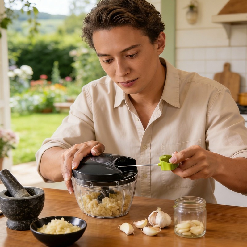 Portable Hand Pull String Garlic Mincer, Manual Food Chopper, Onion Chopper gallery