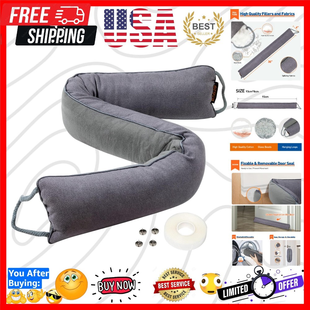 Washable 36 Inch Door Draft Blocker with Weighted Design for -Round Comfort