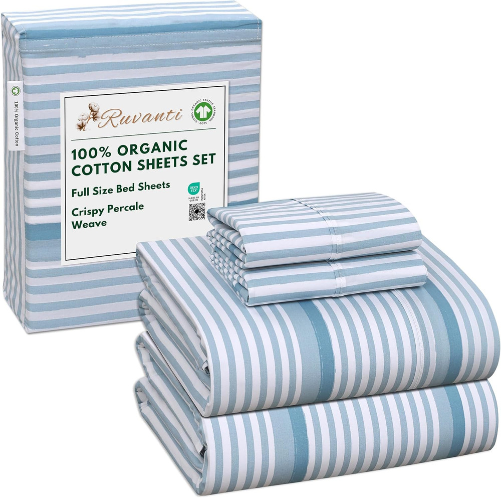 100% Cotton Organic Percale Sheets Full Size – Crisp Cooling Bed Sheets for Hot