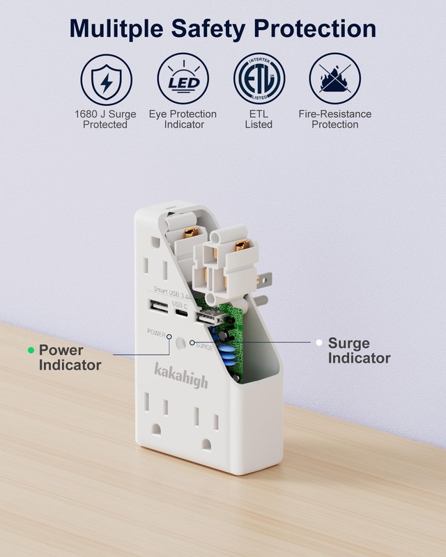 Wall Outlet Extender with Screw 8 Way Outlets with 1680J Surge Protected Mult gallery