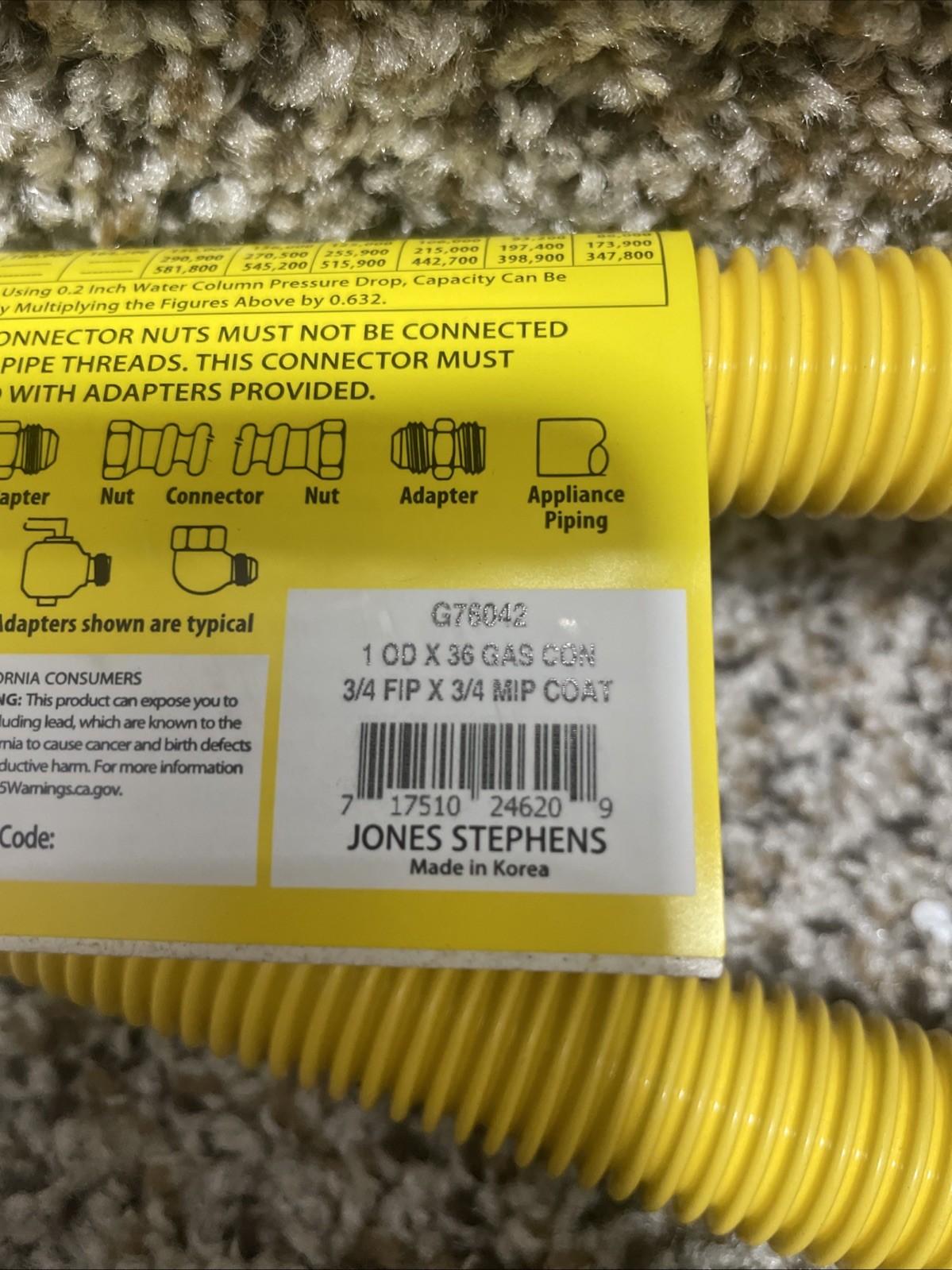 Jones Stephen’s G76042 36” Stainless Steel Gas Connector & 3/4” & 3/4” Fittings gallery