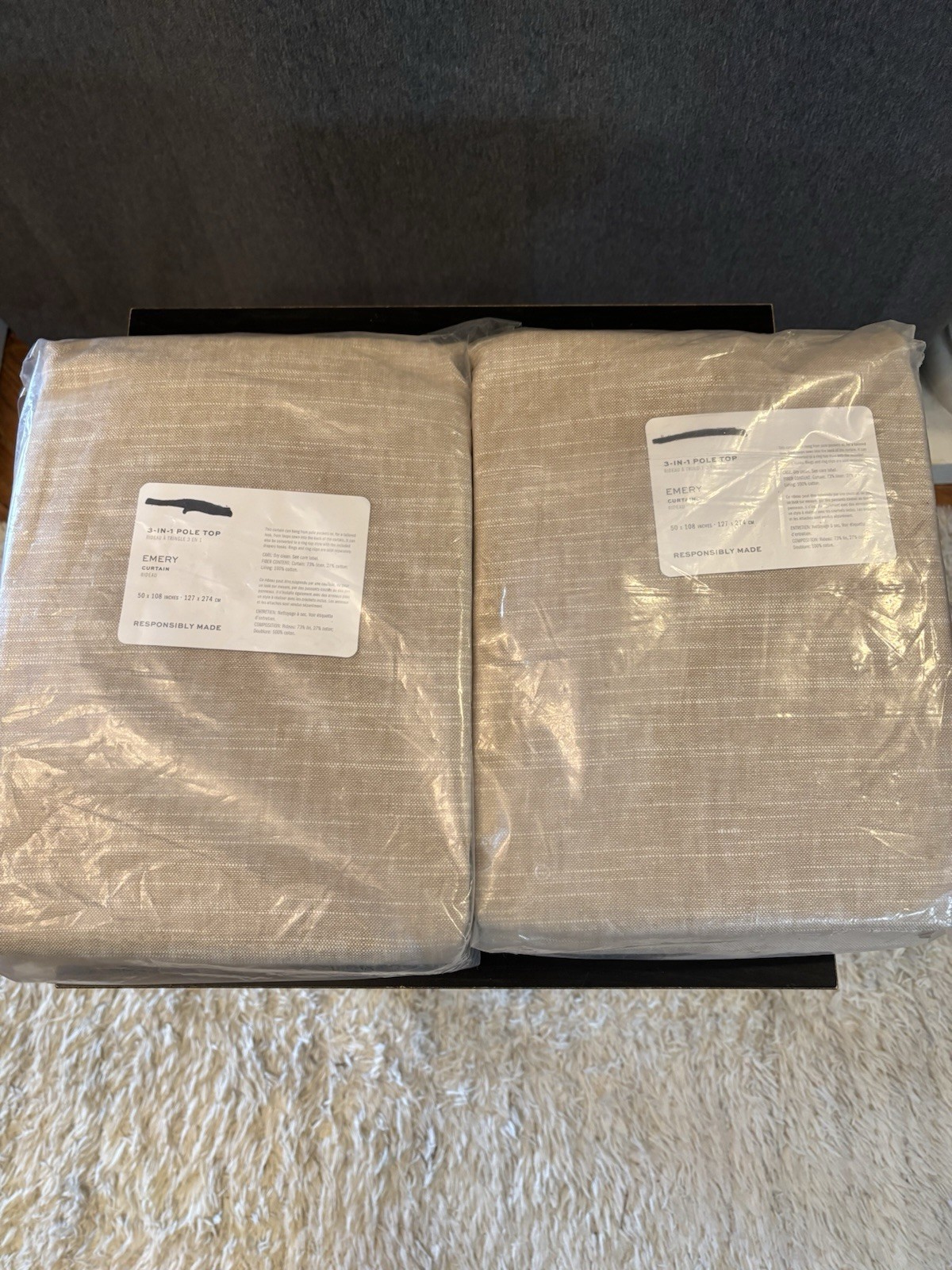 Pottery Barn Emery Linen Light Filter Curtains, Set Of 2, 50" x 108" Oatmeal NWT gallery