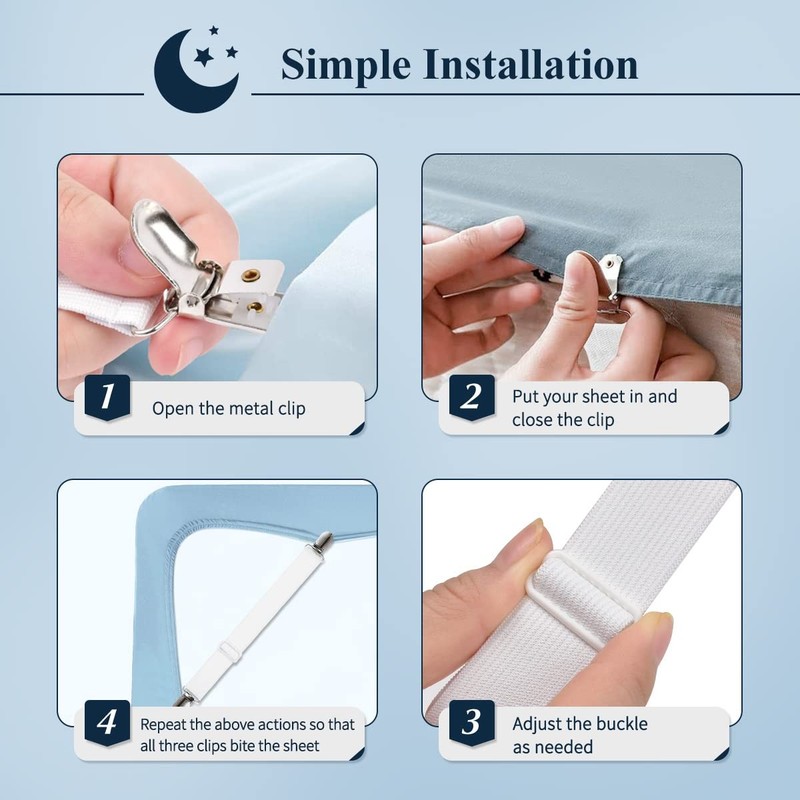 Bed Sheet Straps, Adjustable Elastic Fitted Sheet Holders Straps to Stay in P... gallery