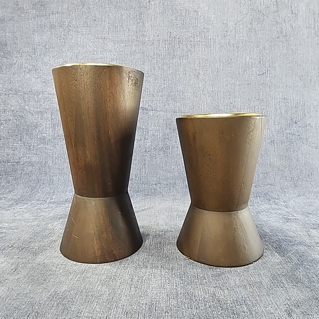 Pair Project 62 Wood Candle Holder Pillar 8in & 6in Modern Style MCM Style u-4C gallery
