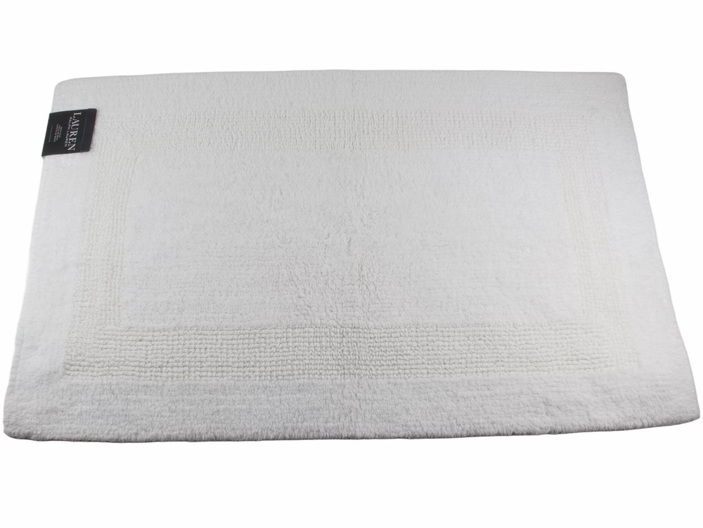 Ralph Lauren Solid White Bath Rug Mat Cotton 21" x 34" Reversible