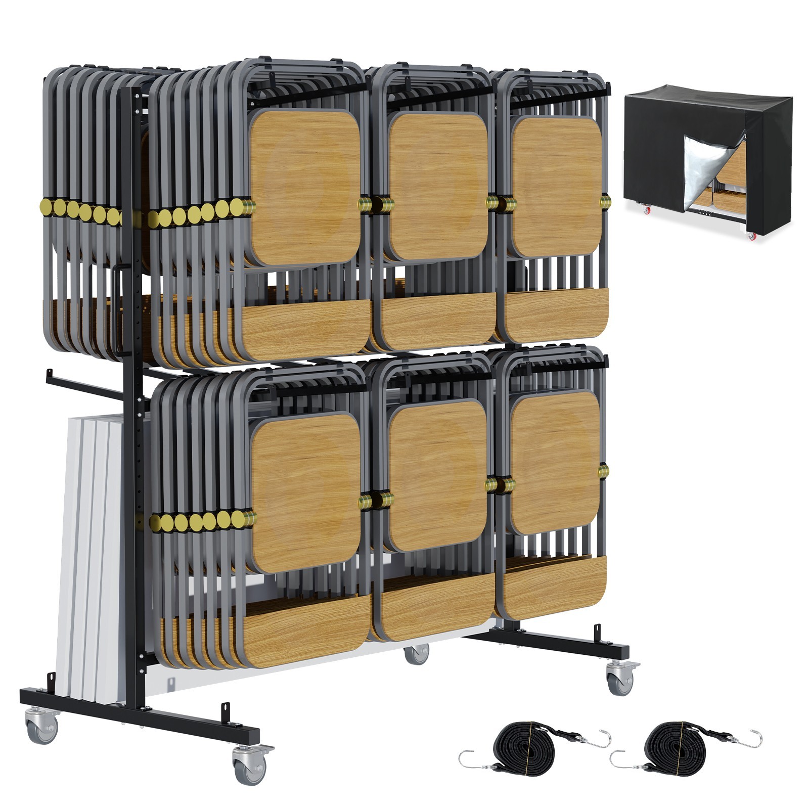Folding Chair Rack,Folding Chair Storage,Black Chair Dolly with Lockable Wheels gallery