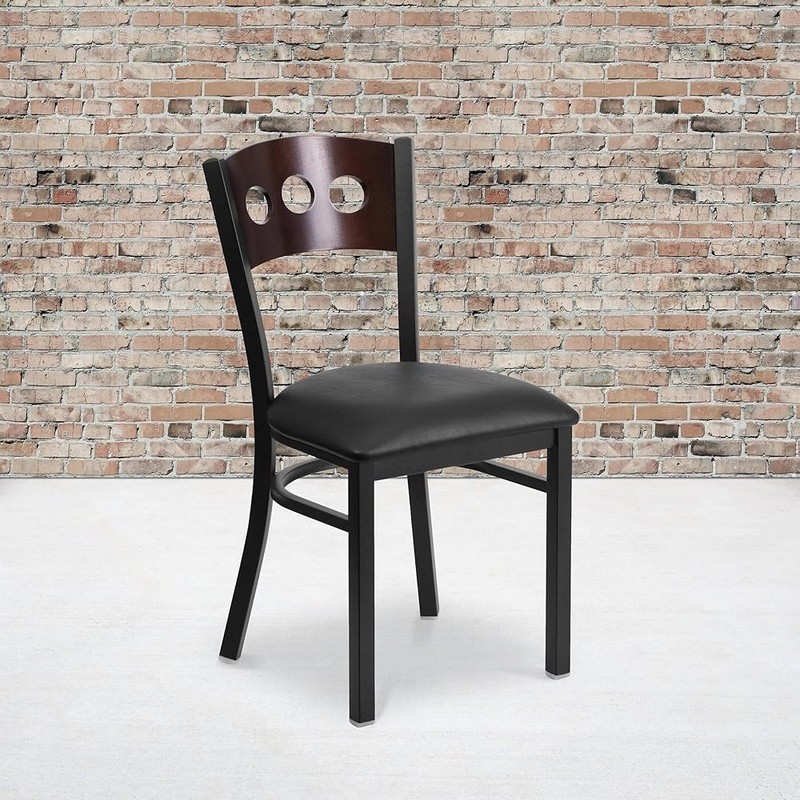 Metal Dining Chair W/ Solid Back Comfort Vinyl Seat Ideal Kitchen Dining New gallery