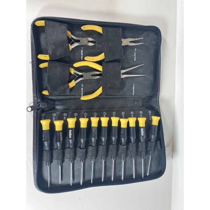 KR Tools 16 Pcs Precision Pliers and Screwdriver Set Zippered Case Black Yellow gallery