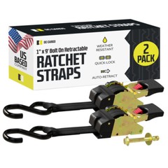 DC Cargo Transom Tie Down Strap 1″x9′ Retractable Ratchet Strap w/ S-Hook 2-pack