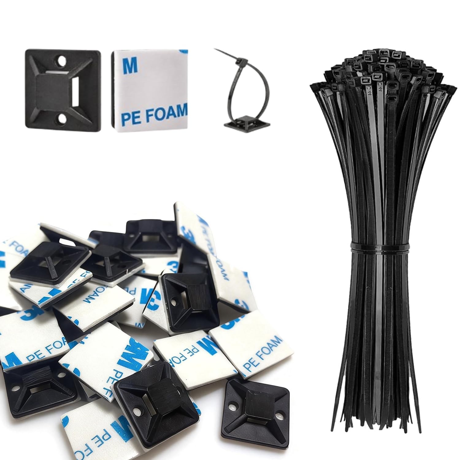 Strong Back-Glue Self Adhesive Cable Zip Tie Mounts Kit - 50 50 Set, Black gallery