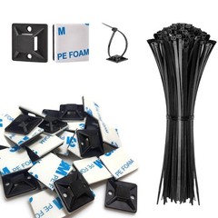 Strong Back-Glue Self Adhesive Cable Zip Tie Mounts Kit – 50 50 Set, Black