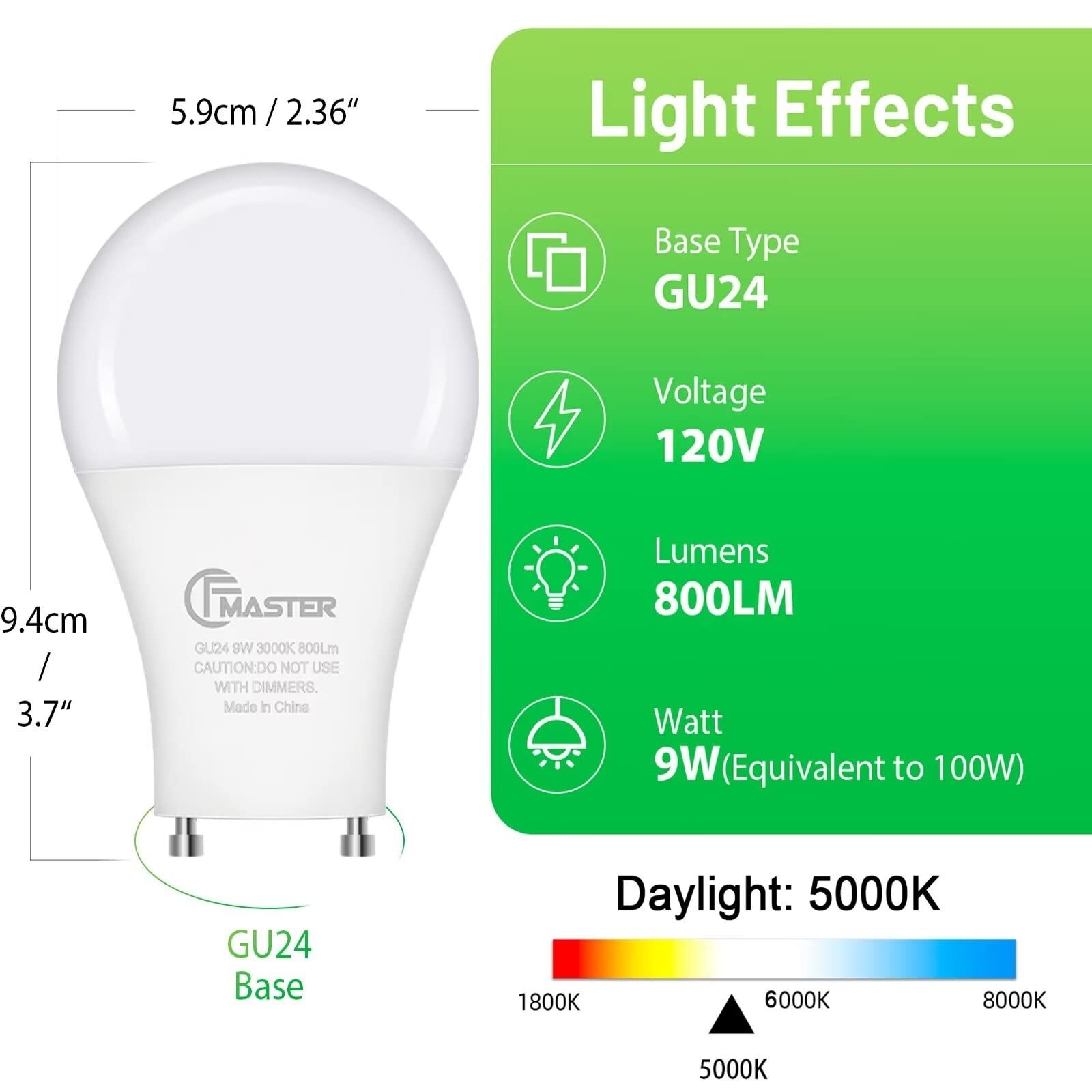 GU24 LED Light Bulb, 5000K Daylight, 9W(100W Equivalent), 800 Lumens, A19 Sha... gallery