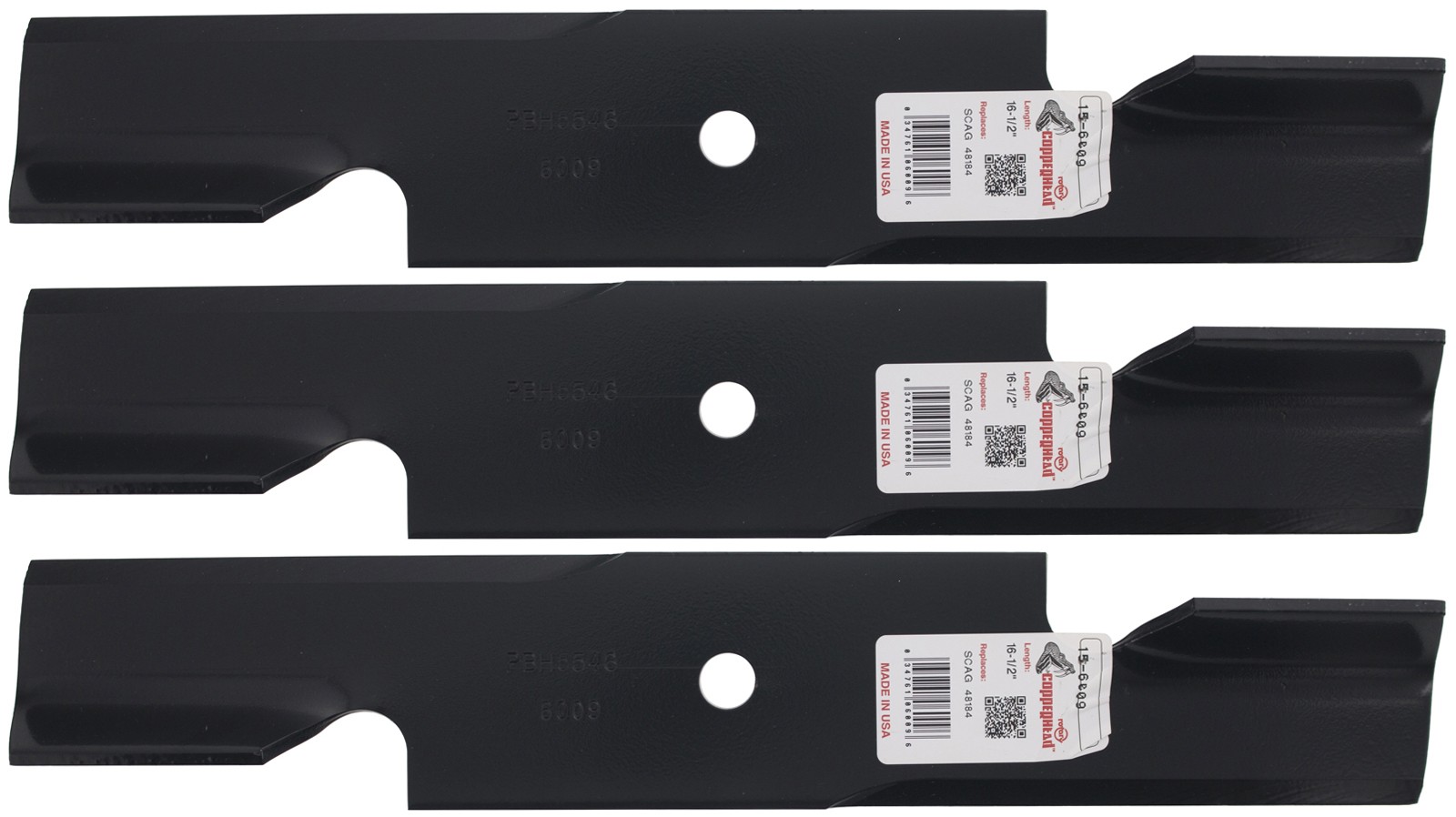 3 Rotary® 6009 Mower Blades for Bad Boy® Lesco® Scag® Windsor® 32" 48" Deck gallery