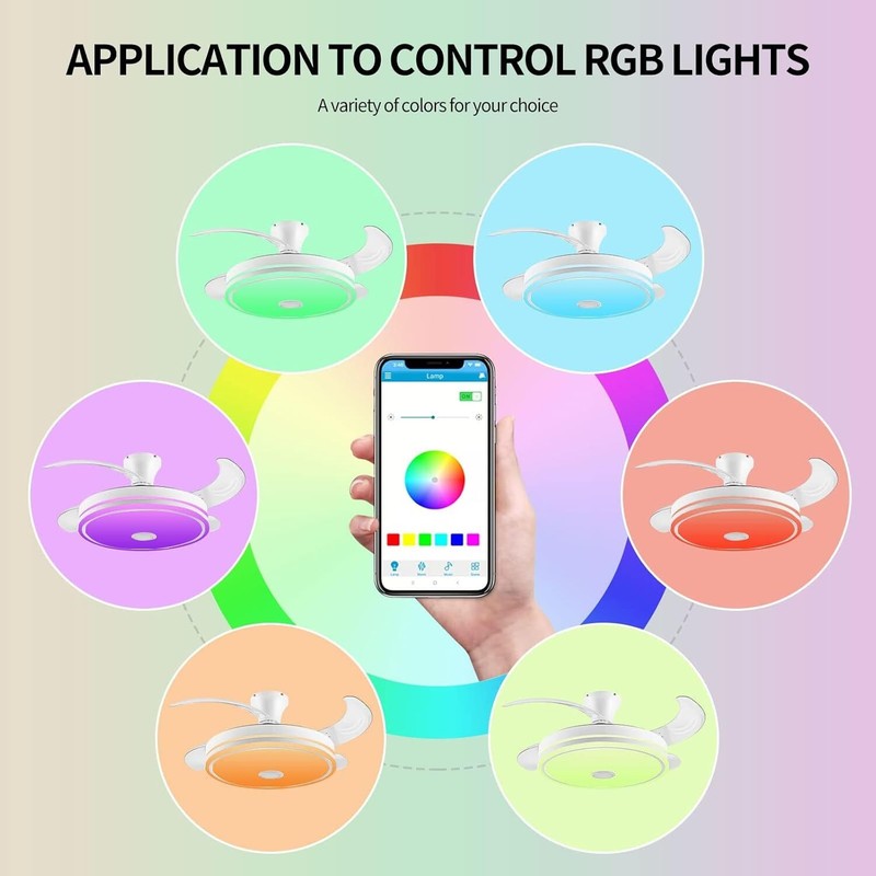 42'' RGB LED Ceiling Fan Light Dimmable Adjustable Wind Speeds w/ Music Speaker gallery