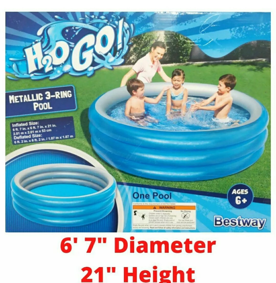 H2OGO Metallic 3-Ring Inflatable Kiddie Swimming Pool, 79" Diameter 21" Height gallery