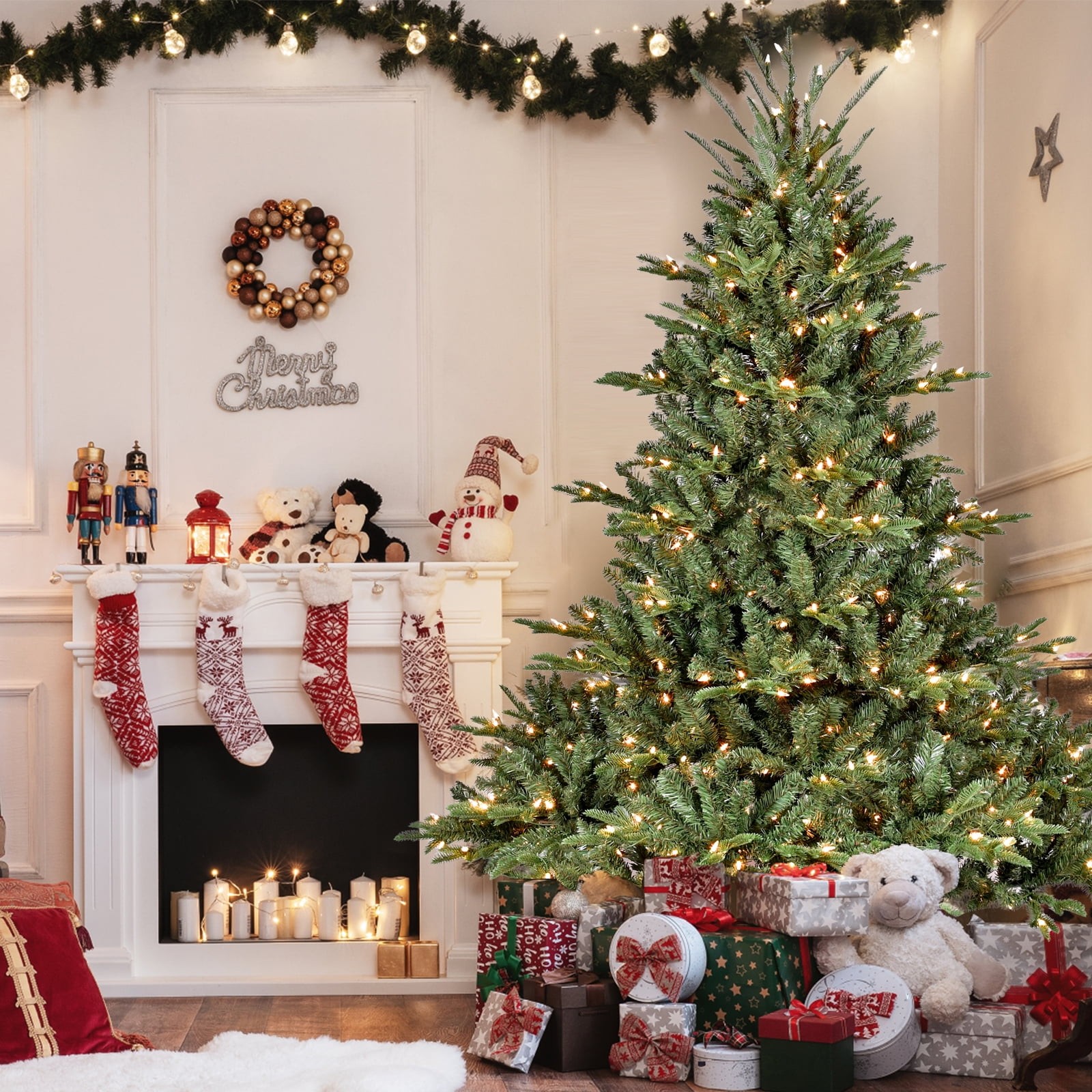 7.5 ft Pre-Lit Artificial Christmas Tree PE/PVC European Fir Tree with 850 Light gallery