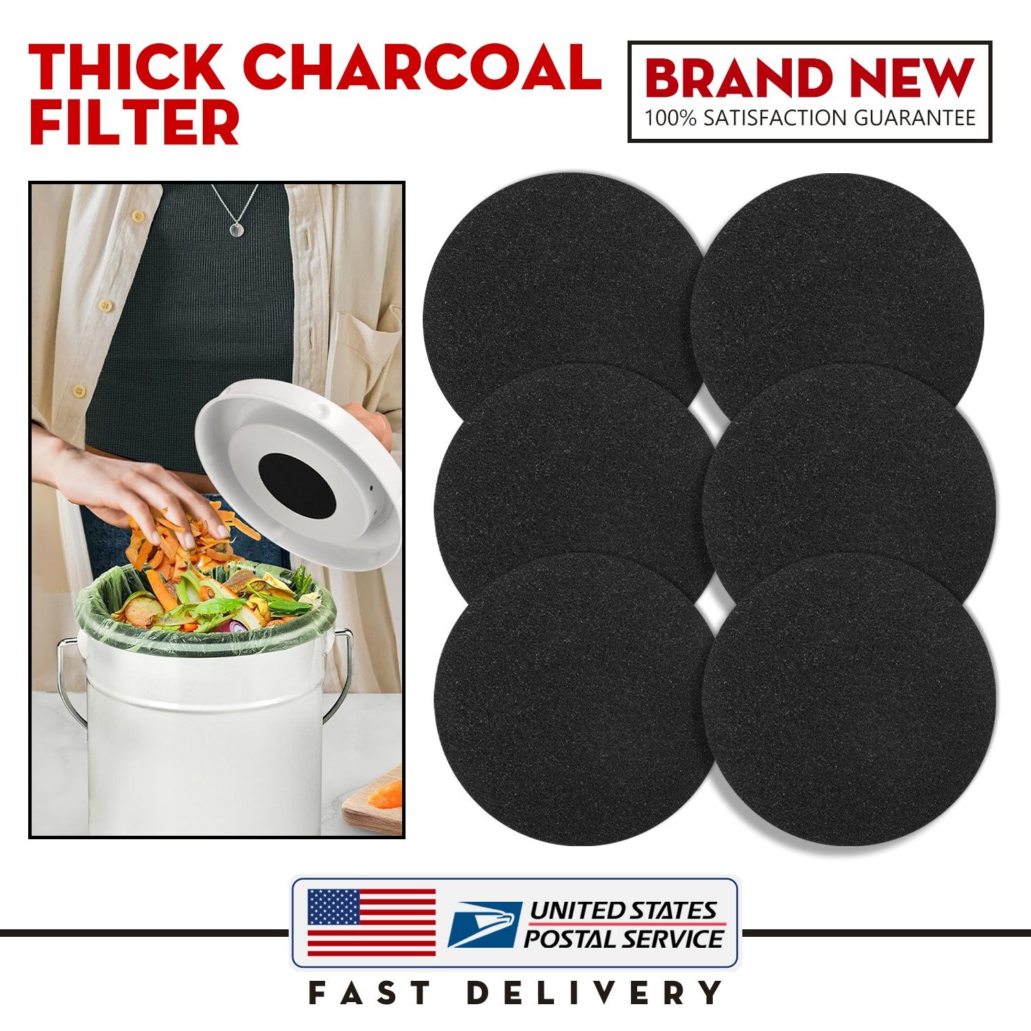 6.7 Inch Activated Carbon Layer Compost Bin Filters 6 Pack Long Lasting Use gallery