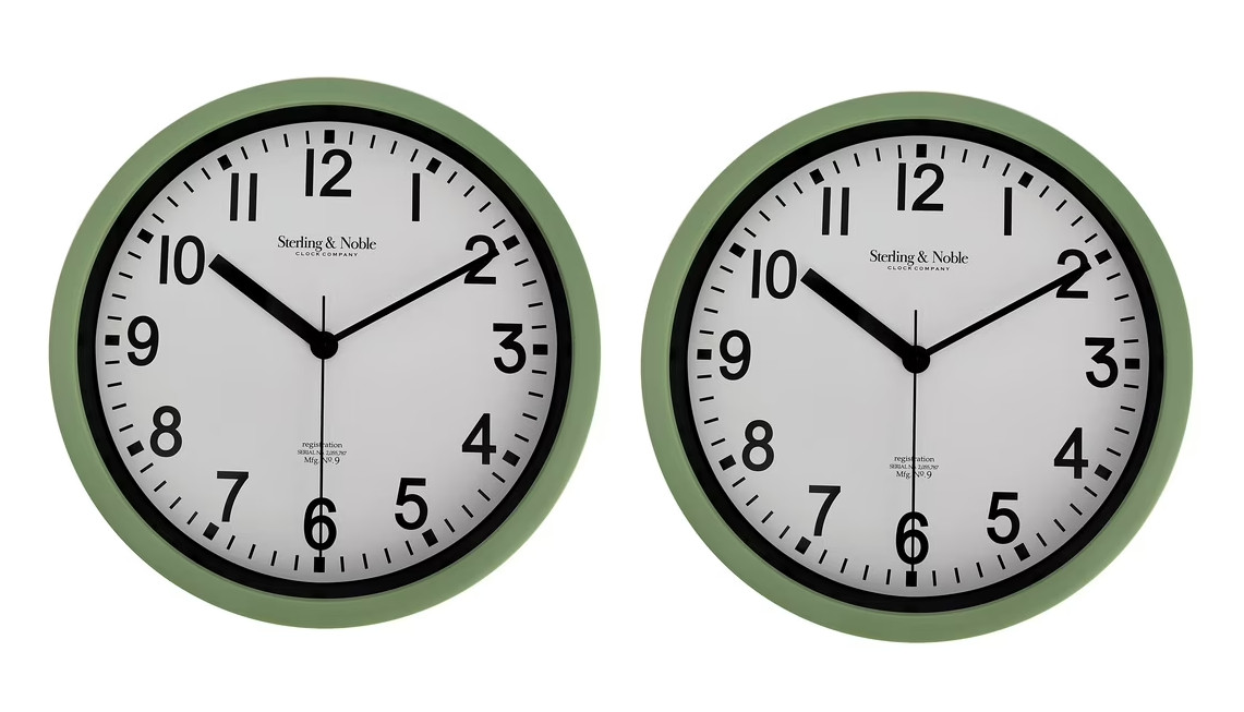 NEW 8.78" Basic Indoor Analog Round Modern Wall Clock, Sage PACK OF 2 gallery