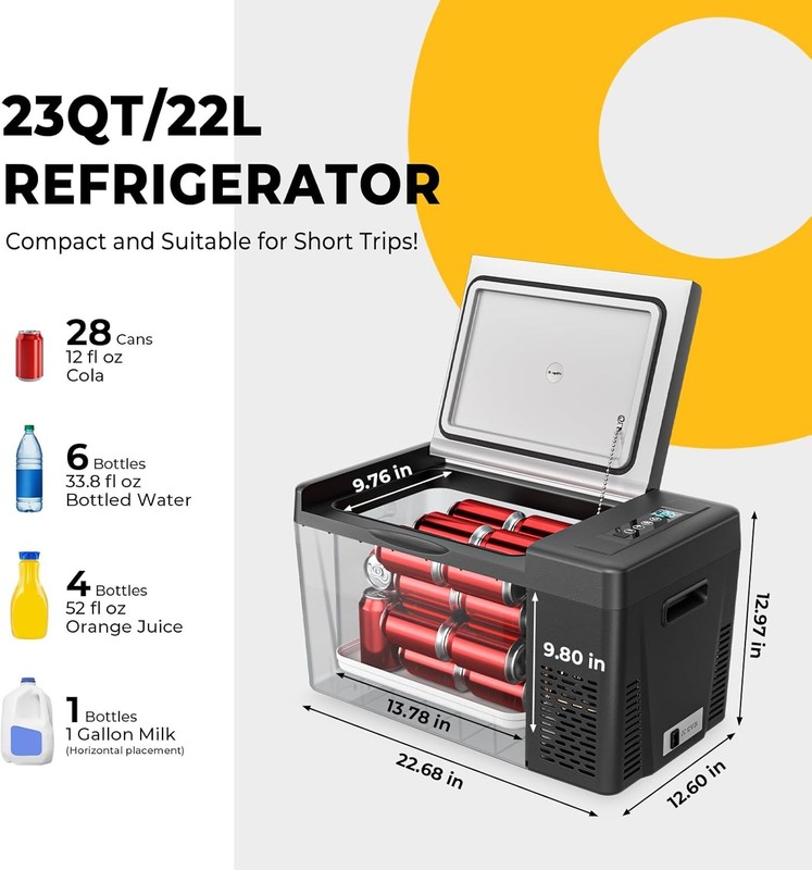 BougeRV 23 Quart (22L) Car Refrigerator Compressor Cooling 12/24V DC 110-240V AC gallery