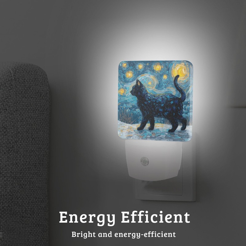 Starry Night Cat Night Light, Plug-into Wall Nightlight Lamp with Dusk to Daw... gallery