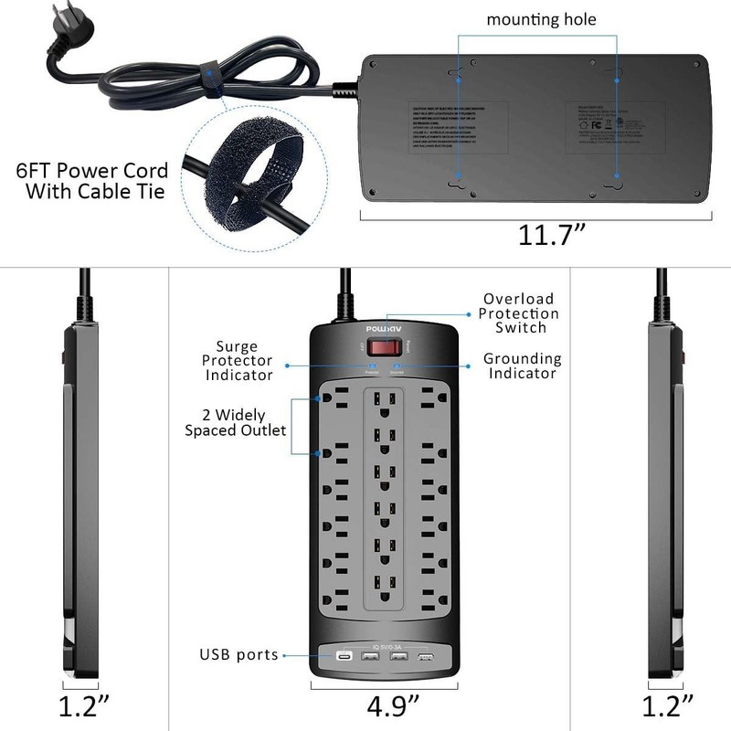 18 Outlets Surge Protector Power Strip 6 Feet Flat Plug Heavy Duty Extension... gallery