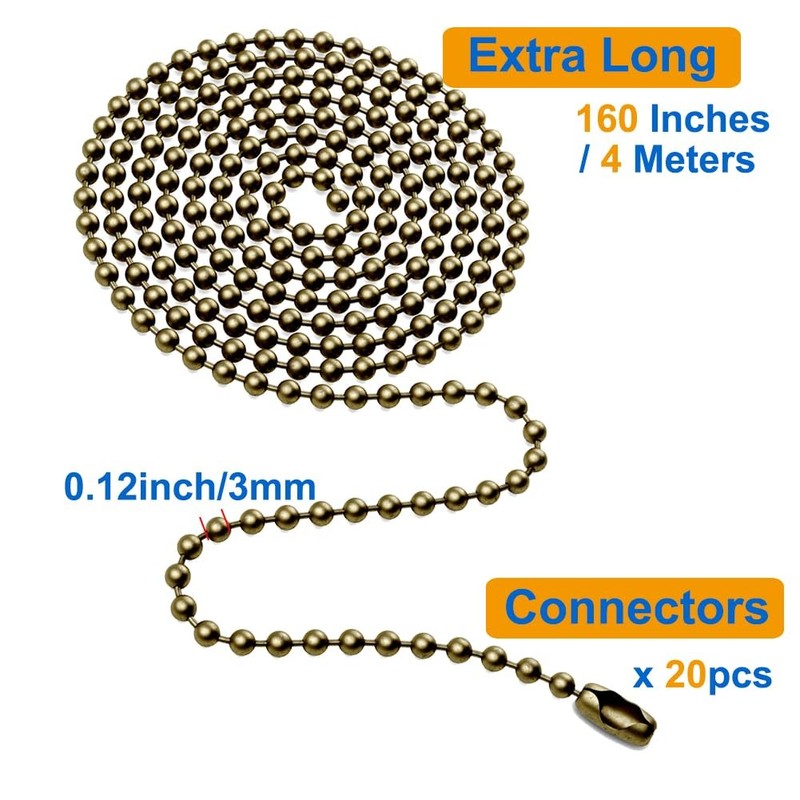 Ceiling Fan Pull Chain, 160" Rustproof 3mm Beaded Ball Pull Chain Extension w... gallery