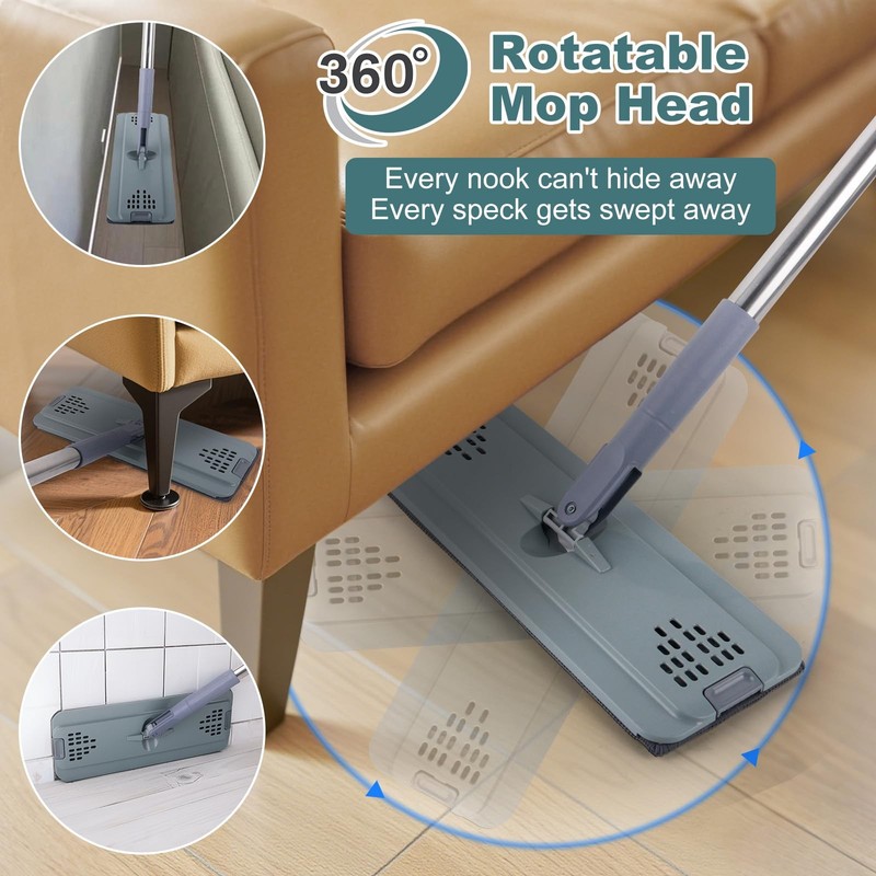 Flat Mop with 3 Pads, Microfiber Mops for Floor Cleaning Adjustable Handle 29... gallery