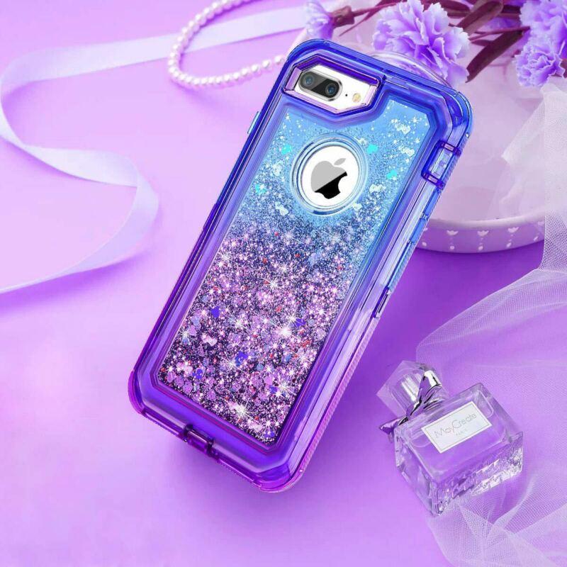 For iPhone SE2 6 7 8 & Plus Shockproof Liquid Glitter Bling Defender Case Cover gallery