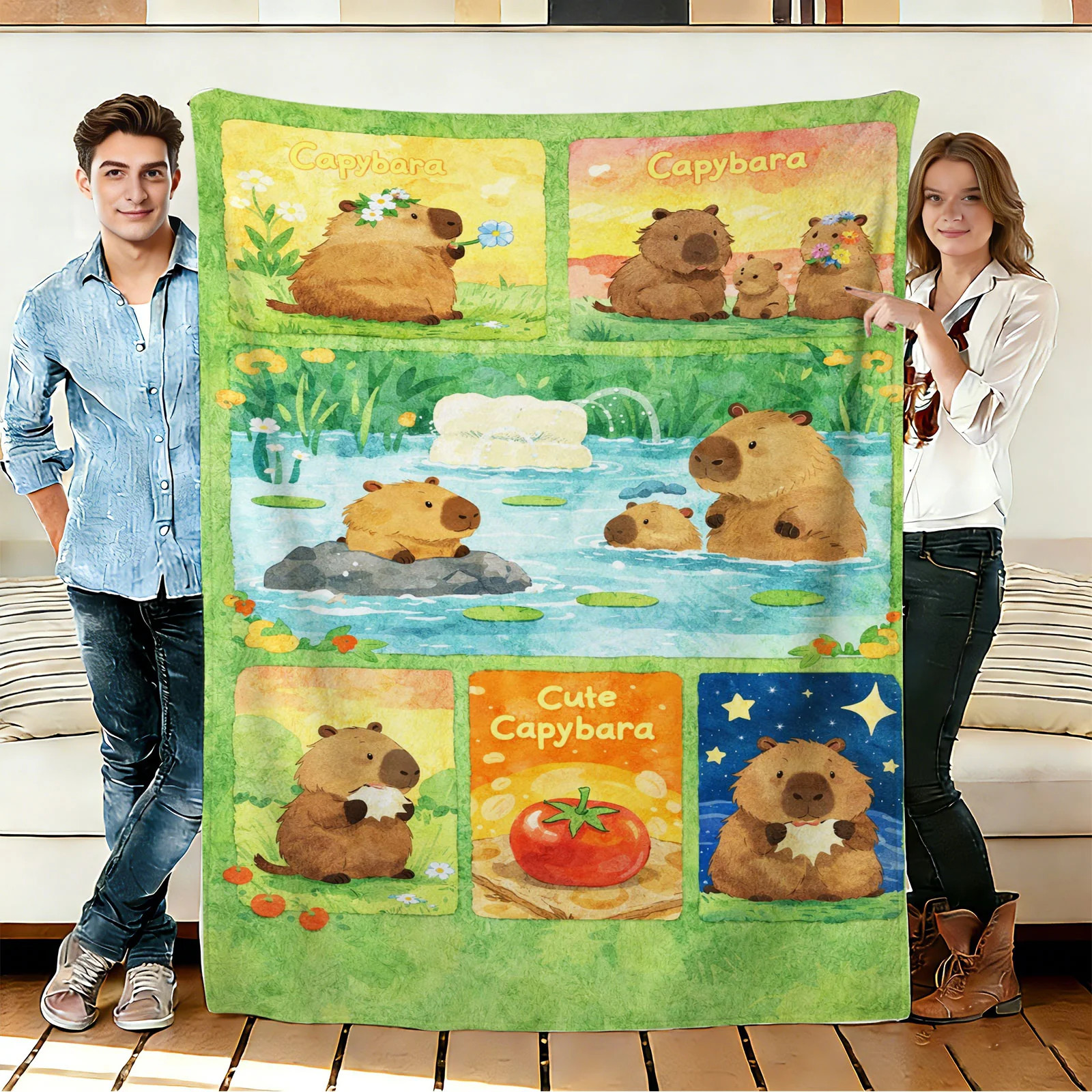 Cute Capybara Flannel Blanket Soft Cozy Tapestry Napping Travel Use gallery