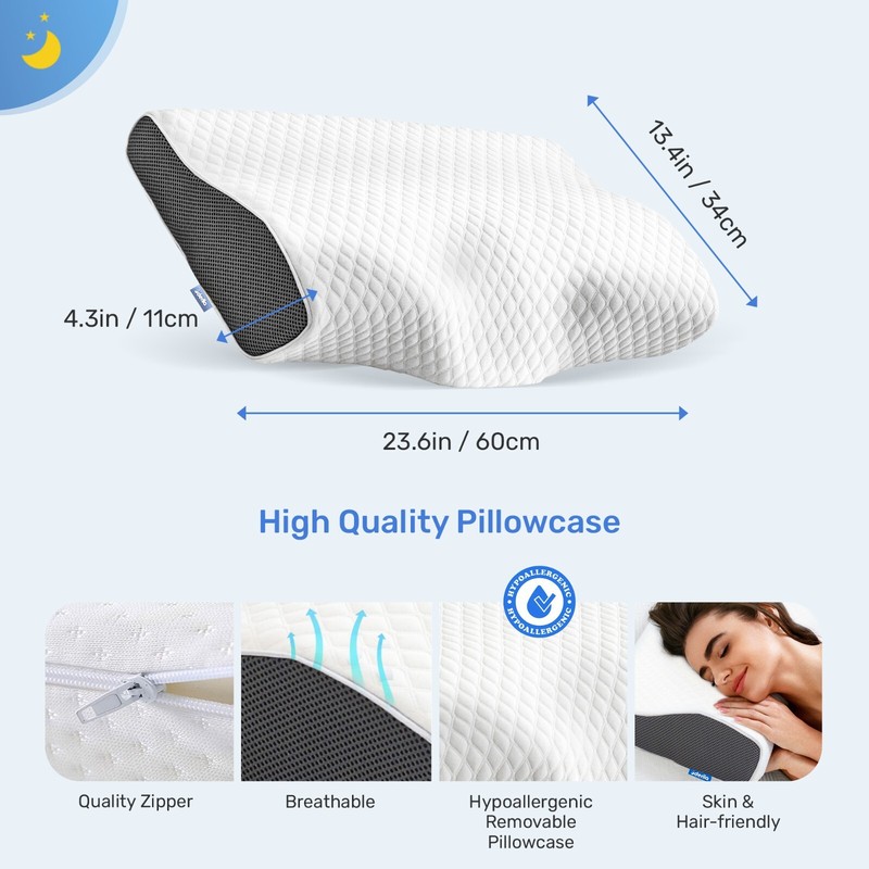 DERILA® ! KingSize Memory Foam Countour Pillow |For Side, Back, Stomach Sleepers gallery