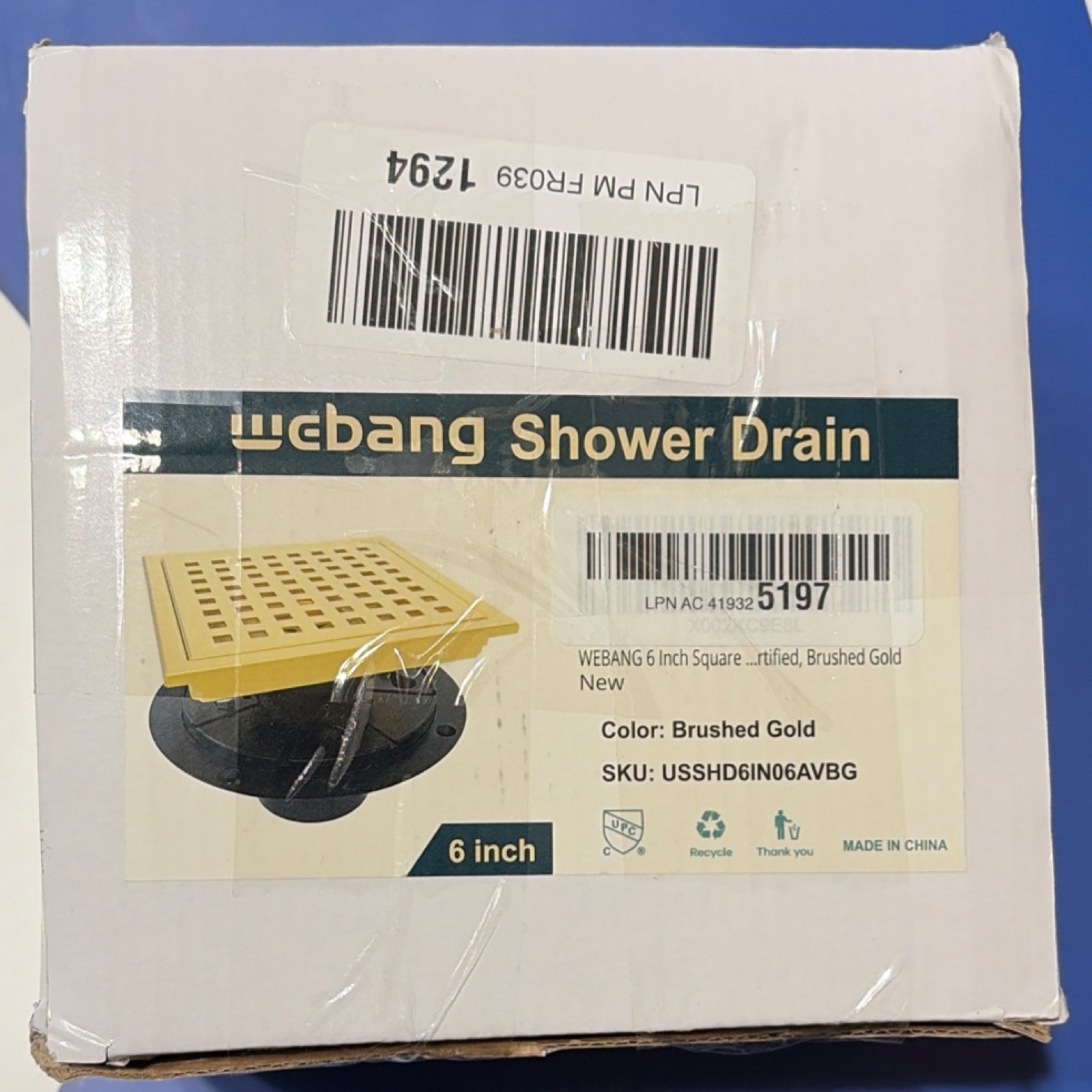 WEBANG 6 Inch Square Shower Drain Grate Brushed Gold USSHD6IN06AVBG gallery