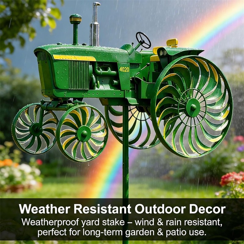 Rotating Tractor Windmill Stake, Green Metal Garden Spinner Unique Yard Ornament gallery