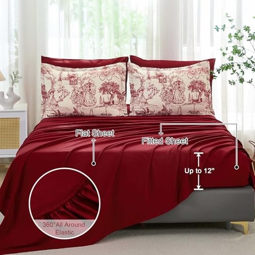Comforter Set Queen 7 Piece Bed in a Bag Toile de Jouy Queen(90"x 90") Red gallery