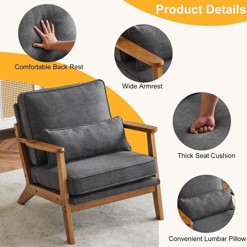 Accent Single Sofa Comfy Upholstered Chair Solid Hardwood Living Room Bar Office gallery