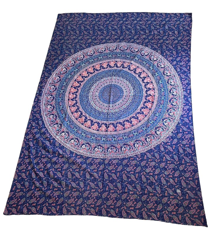 Mandala Wall Hanging Tablecloth Orange Red Blue Elephant Boho Hippie 52” x 79” gallery