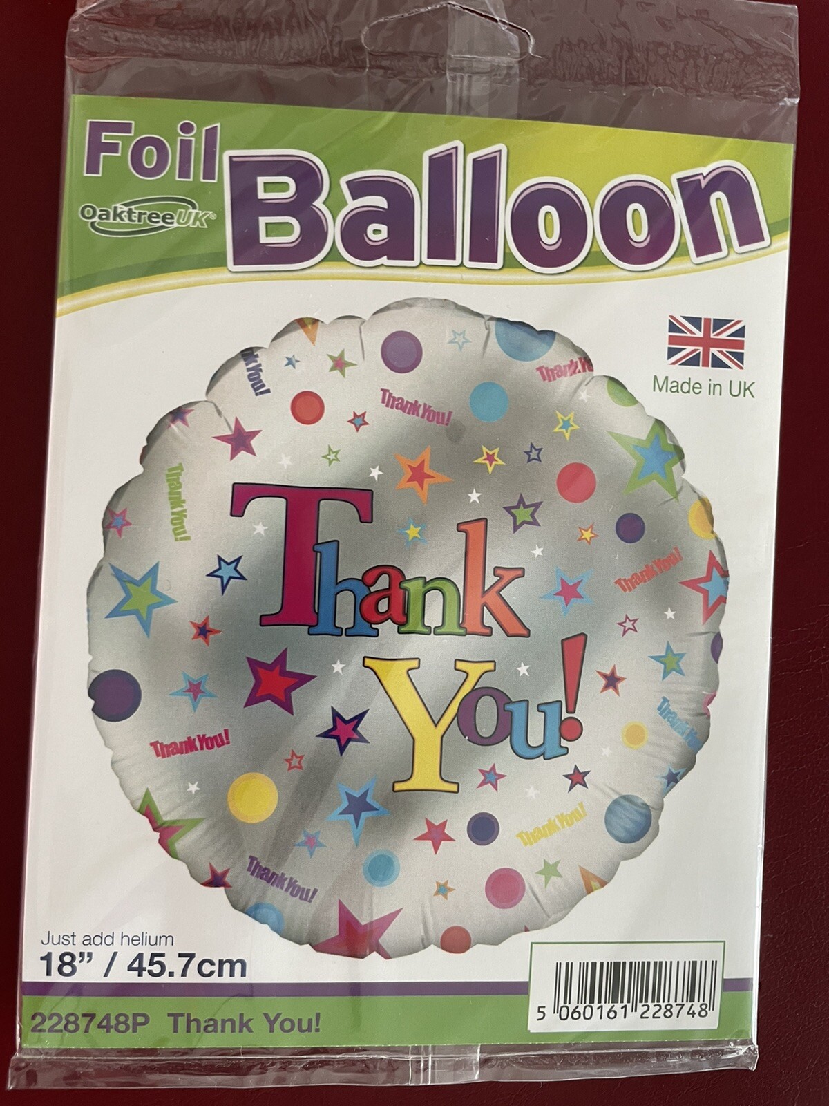 18" Multi Coloured Thank You Round Foil Balloon By Oaktree uk gallery