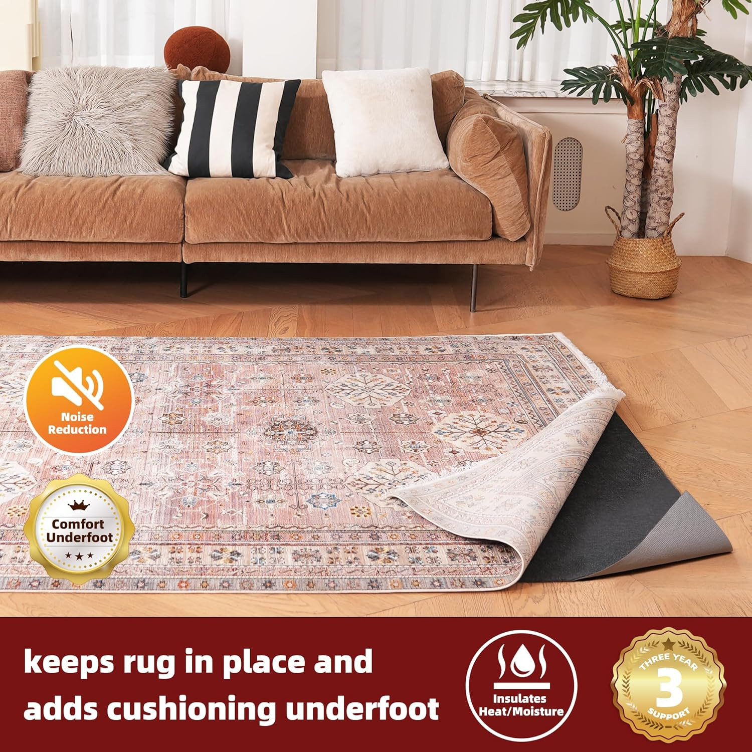 Non-Slip Felt Rug Pad 1/4” Thick, 8x11 Ft for Hardwood Floor Protection gallery