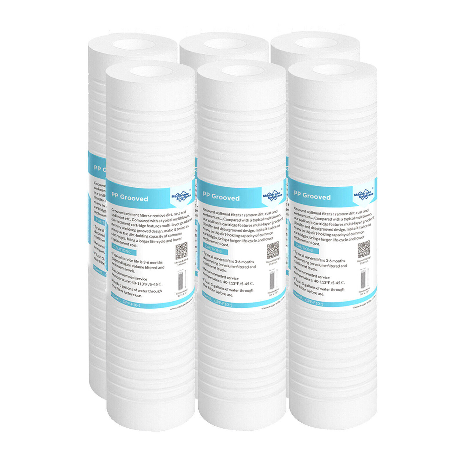 1 Micron 10"x2.5" Grooved Sediment Water Filter Whole House Replacement 1-6 Pack gallery