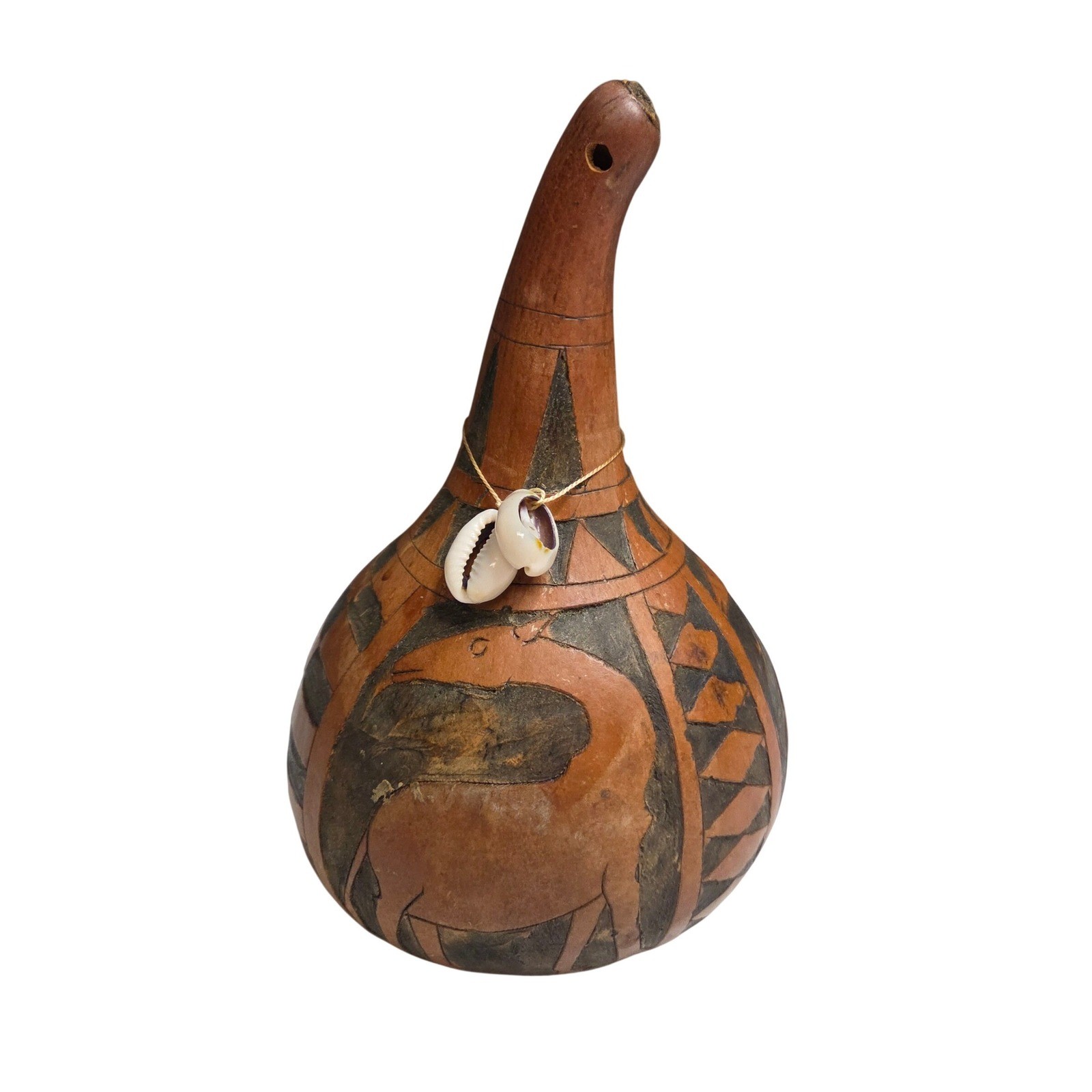 Unique Hand Carved Gourd Art Decorative Vessel African Tribal Animal Motif gallery