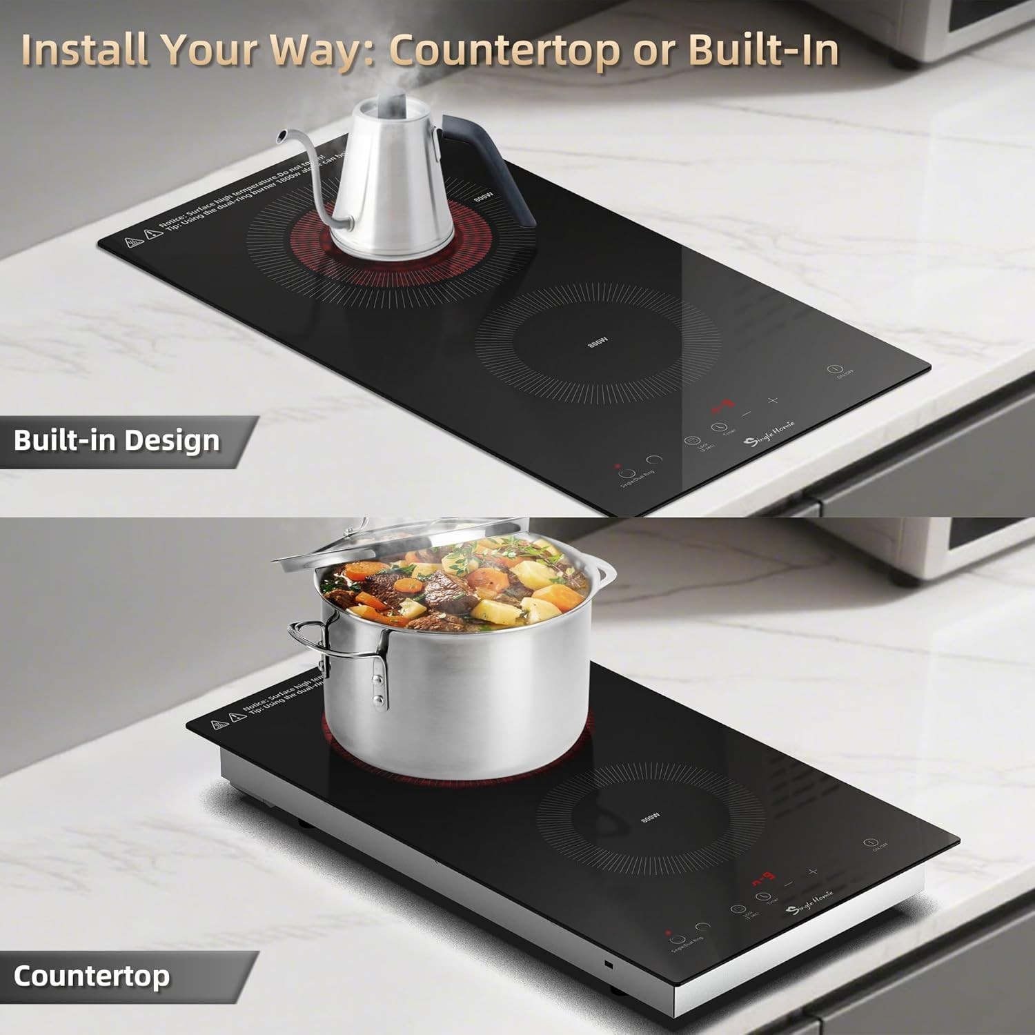 2 Burner Electric Cooktop 110V, Plug in Stove Top, Built-in Countertop, 1800W gallery