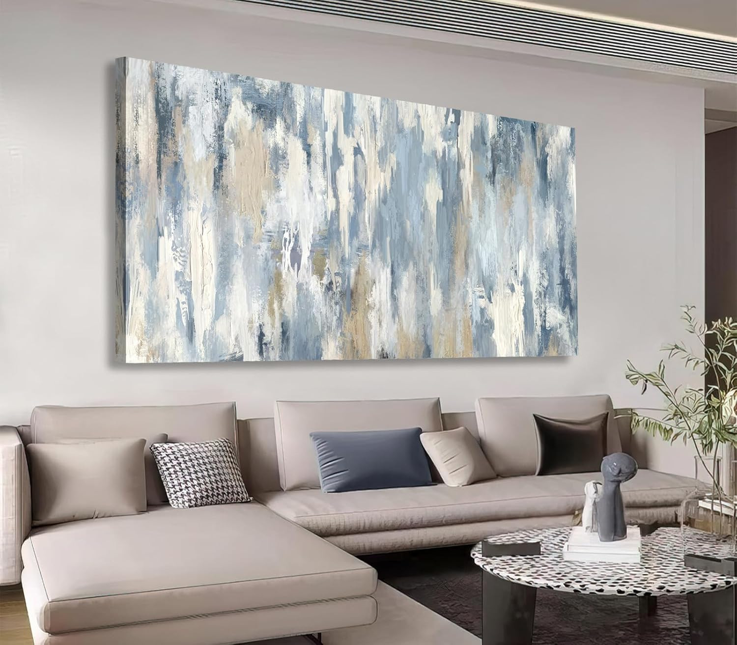 Contemporary Large Abstract Canvas Art - Gray Blue Beige 20"x40" Decor gallery