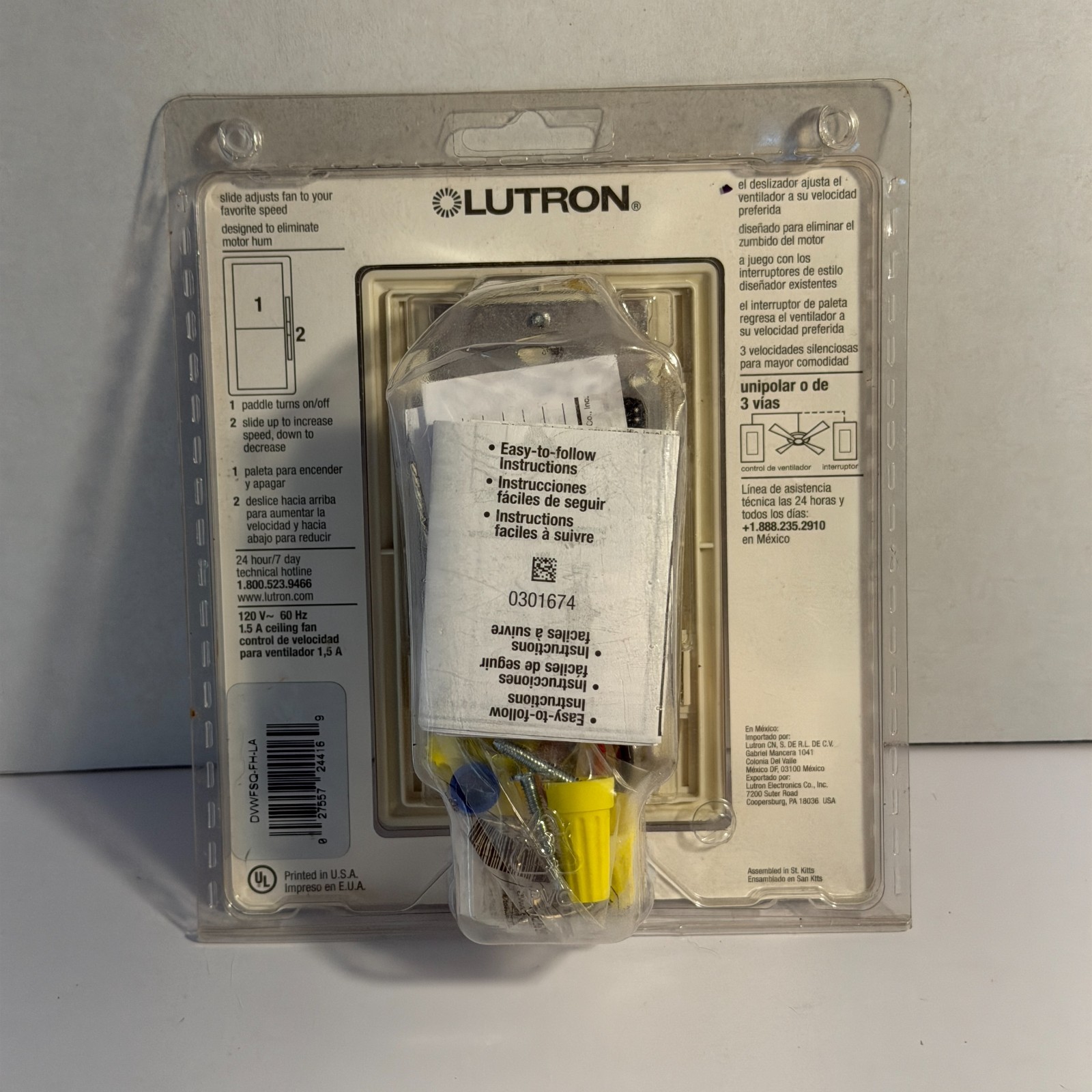 Lutron Diva 1.5 A Ceiling Fan 3-Way Light Almond With Faceplate DVWFSQ-FH-LA gallery