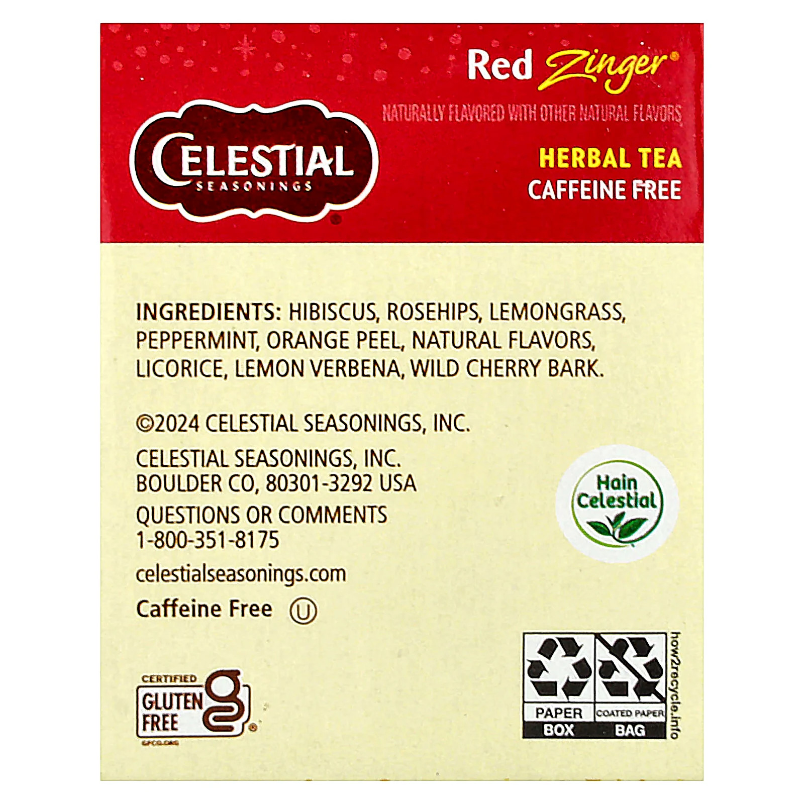 Herbal Tea, Red Zinger®, Caffeine Free, 20 Tea Bags, 1.7 oz (49 g) gallery