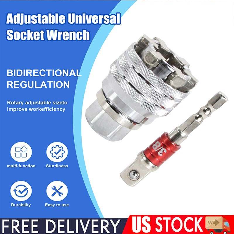 Adjustable Head Spanner Socket Wrench Torque Ratchet Adapter Universal Sleeve US
