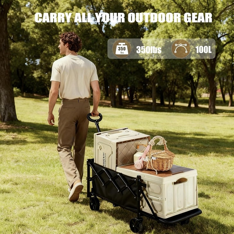 100L Folding Wagon Cart Push & Pull Beach, 350 lbs Weight Capacity Heavy Duty... gallery