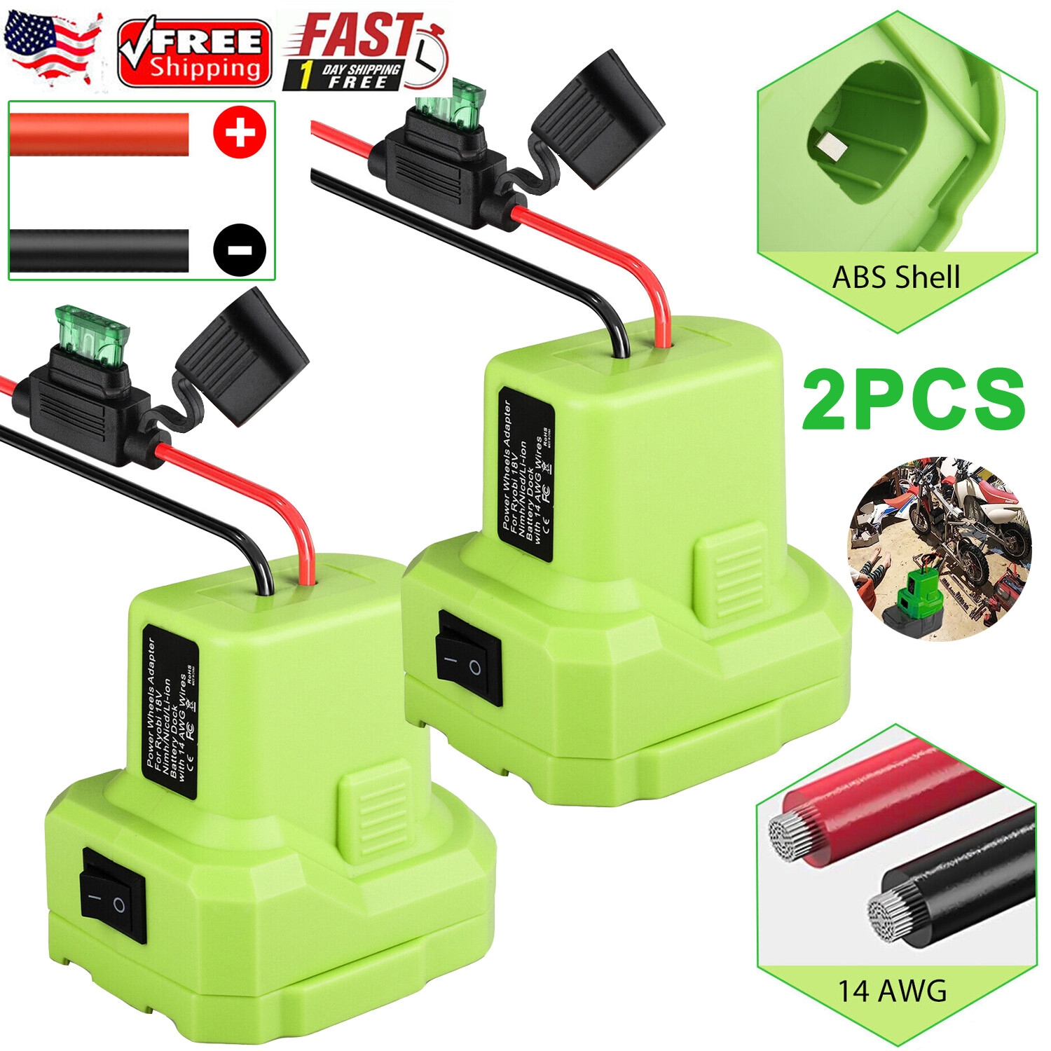 2/1Pcs DIY Power Wheels Battery Adapter Converter 14 Gauge w/Fuse for Ryobi 18V gallery
