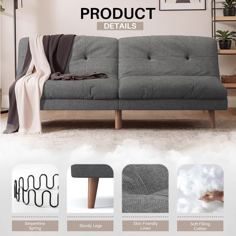 Couch Modern Futon Convertible Sleeper Sofa Bed with Adjustable Backrest gallery