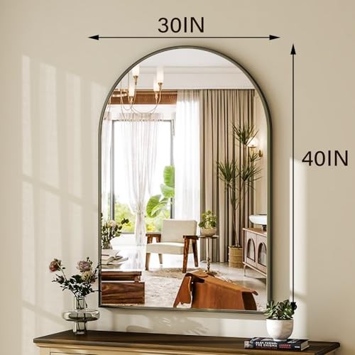 Arched Wall Mirror – 30"x40" Arch Bathroom Mirror Metal 40"L x 30"W Black-1pcs gallery